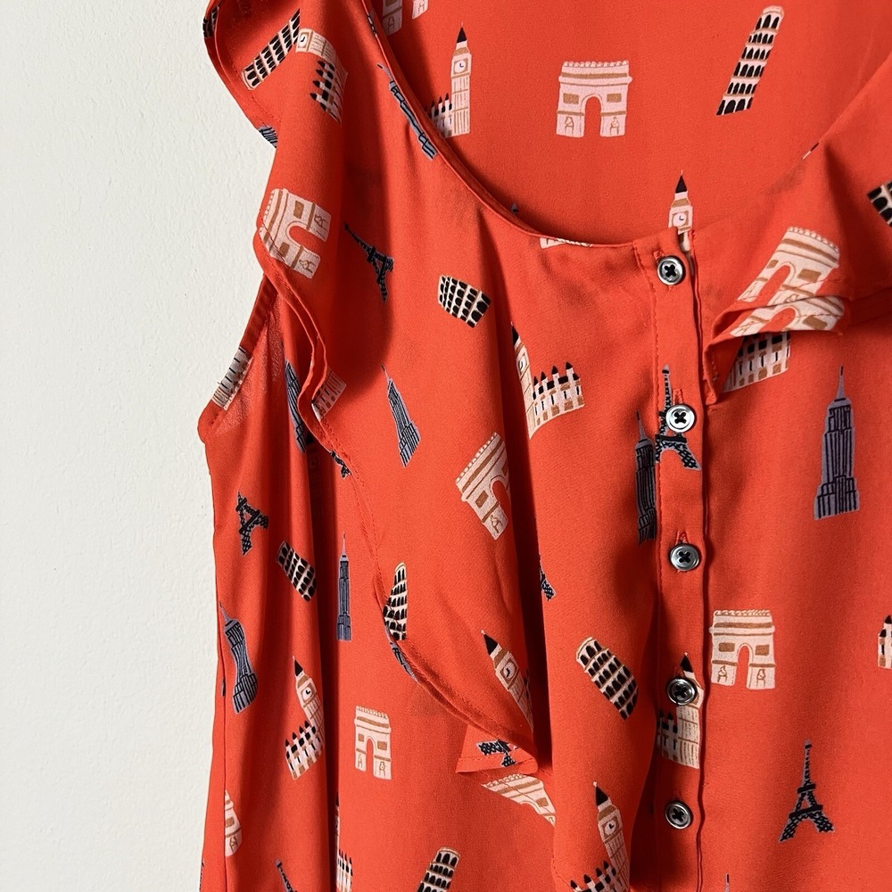 Anthropologie Maeve Aurelie Tank Size 10 Orange Novelty Print Feminine Twee - Picture 5 of 10